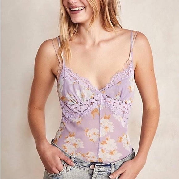 Free People Monday Morning Floral Bodysuit in Lilac Combo size Small - Picture 8 of 13